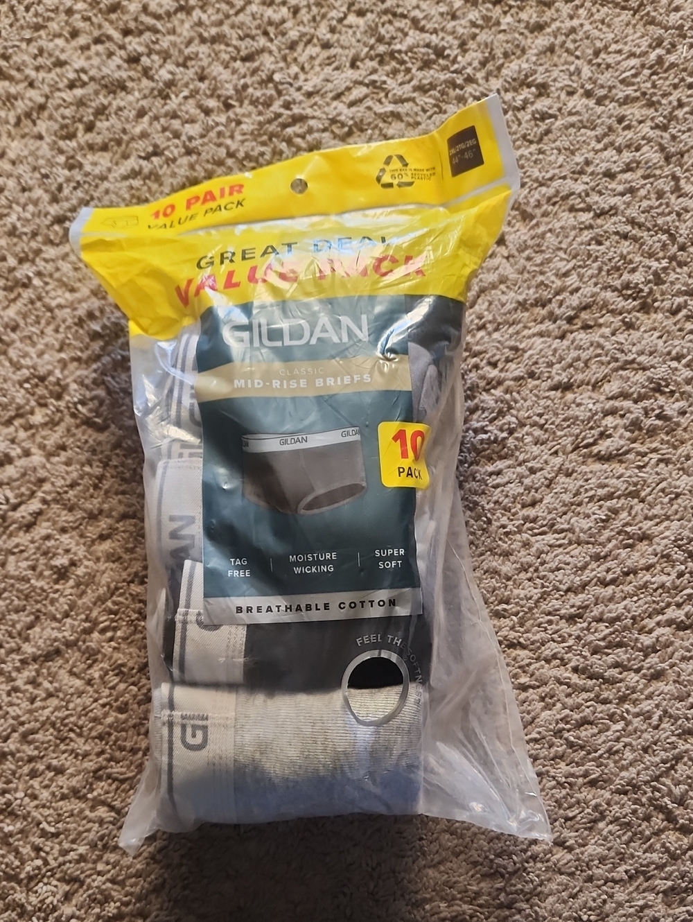 Gildan Men’s Mid-Rise Briefs 10-Pack - Gray and White Size 2XL (44-46)